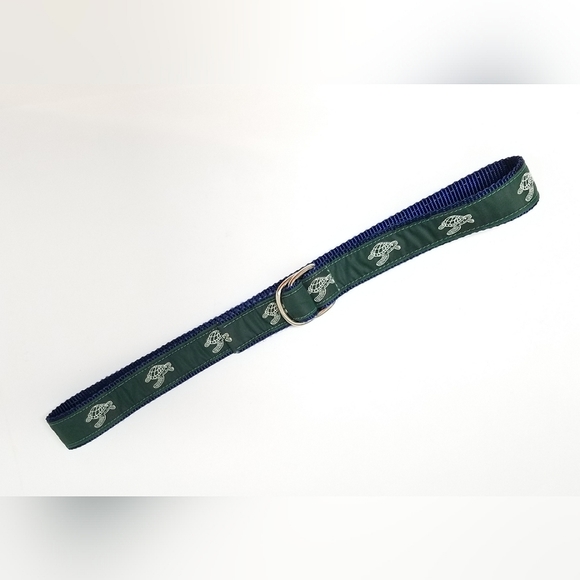 Leather Man LTD Navy Blue Coastal Turtle Print Preppy Fabric Belt M 32-34 - Picture 1 of 11